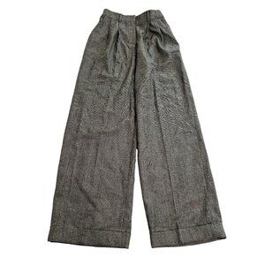Lilysilk Wide Leg Wool Flannel Suit Trousers in Glen Check